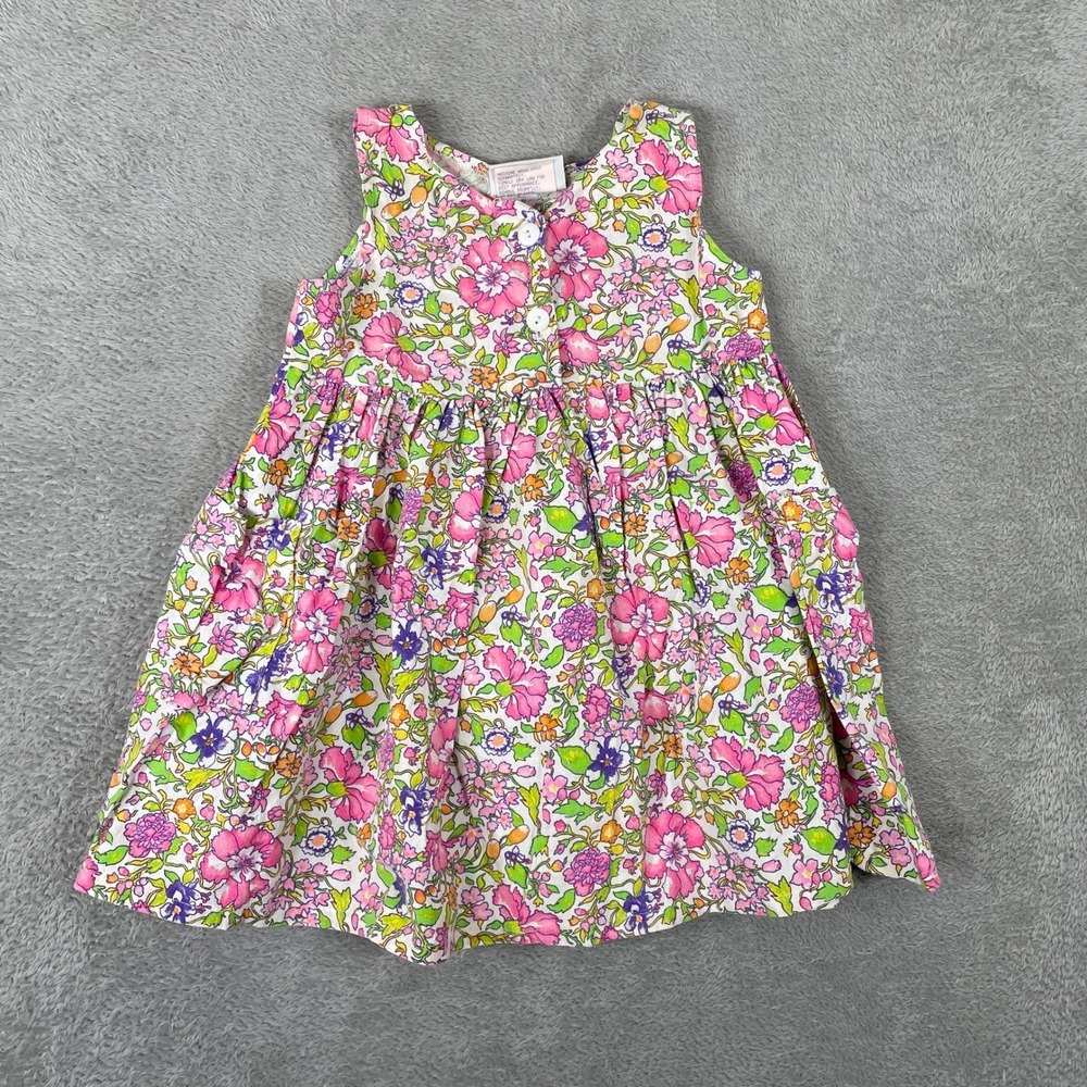 Vintage SWAT Kids Floral Dress Girls 4 Pink 90s Cotton Sleeveless Made in USA